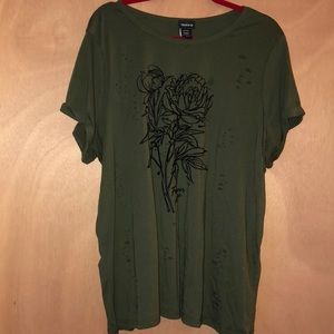 Torrid olive green slashed rose t-shirt